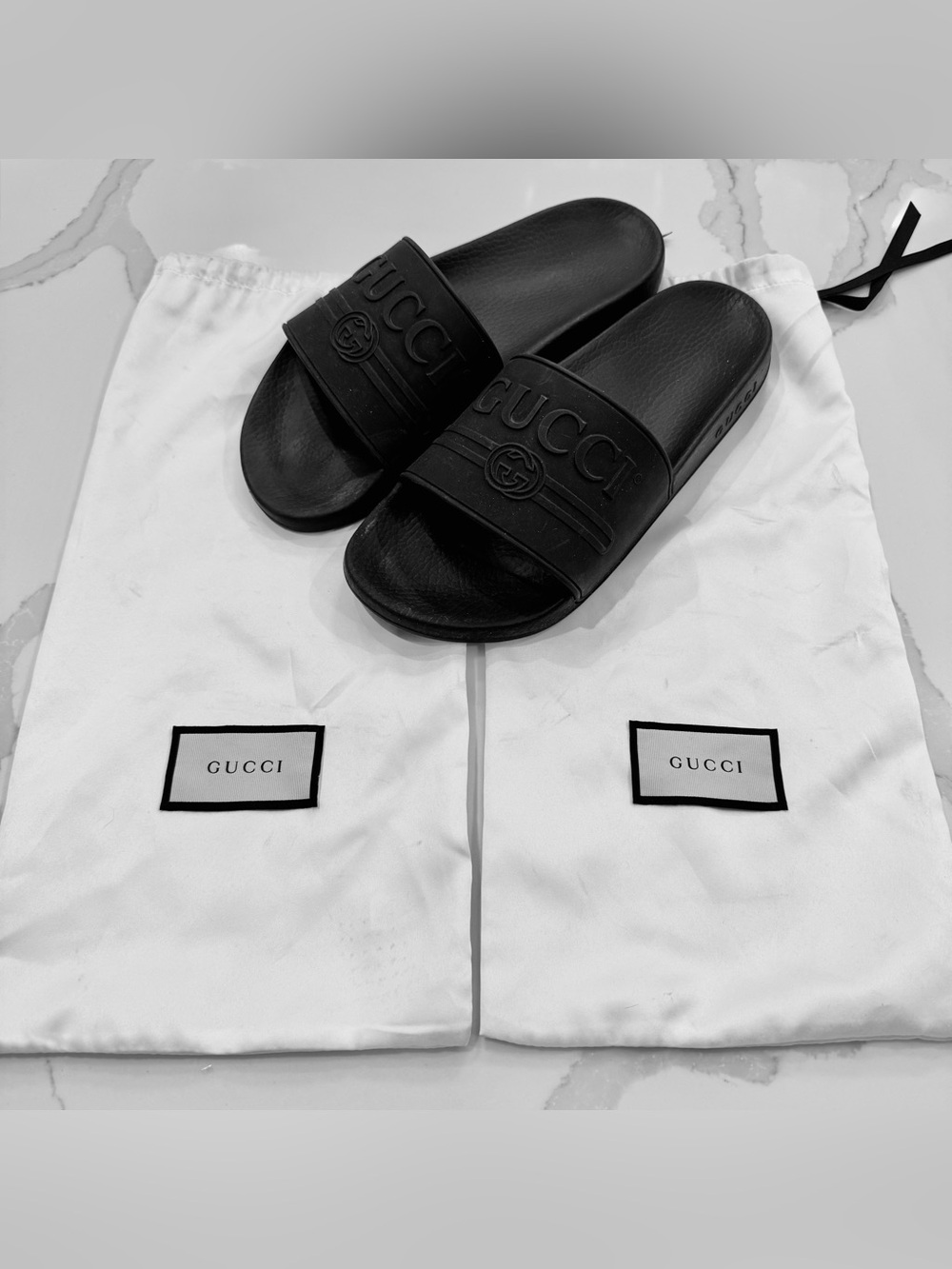 GUCCI Men's Size 10 Logo-embossed Slides Black